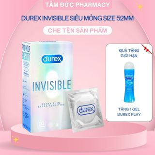 Bao Cao Su Durex Invisible Bạc Hà Siêu Mỏng Nhiều Gel Size 52mm Hộp 10 Bcs Chính Hãng