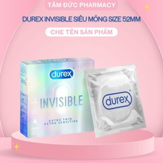 Bao cao su Durex Invisible Bạc hà Mát lạnh Siêu mỏng Nhiều gel Size 52mm Hộp 3 bcs Chính Hãng