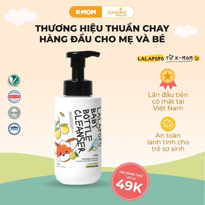 Nước rửa bình sữa thuần chay Lalapopo K-mom Hàn Quốc tạo bọt chai 500ml/túi 400ml