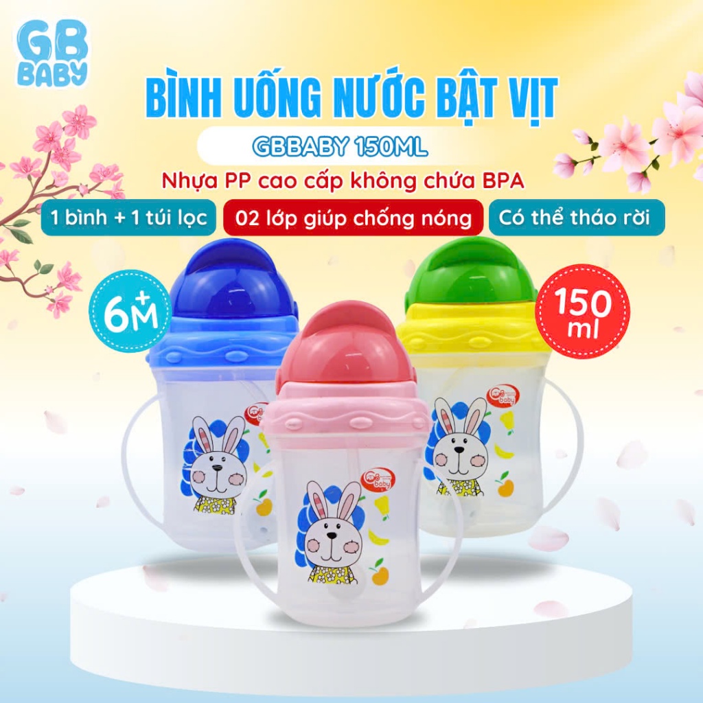Bình uống nước cho bé GB Baby Bật Vịt 150ml GB Baby Chính Hãng