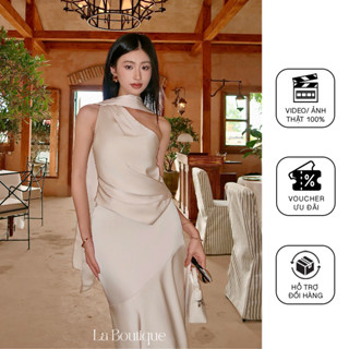  Áo Chéo Vai Lụa Và Chân Váy Vạt Xéo La Boutique Có Khăn Choàng Cổ Chất Lụa Đanh Nữ-S010 