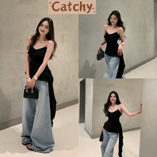 Set áo hai dây bèo lệch bên hông tà dài tua rua phối chân váy ôm ngắn cạp trễ sang chảnh CATCHY