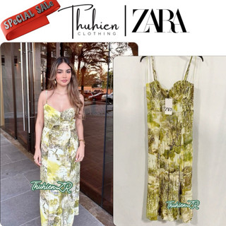 (Chính hãng size S)Váy midi ZARA 2682/080/330 màu vàng cốm hoạ tiết tranh vẽ(kèm ảnh thật)