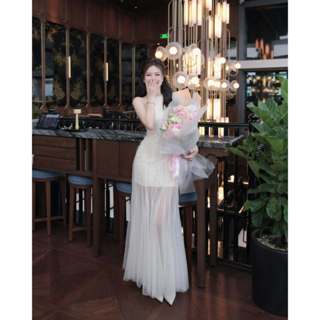 Đầm dự tiệc cổ yếm ren hoa phối lưới xòe bồng Runam Dress (ko cườm cổ)