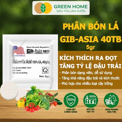 5 Viên Phân Bón Lá GA3 Greenhome, 40TB, Viên 5gr, Dạng Sủi, Thúc Đẩy Ra Đọt, Bông Lớn, Trái To