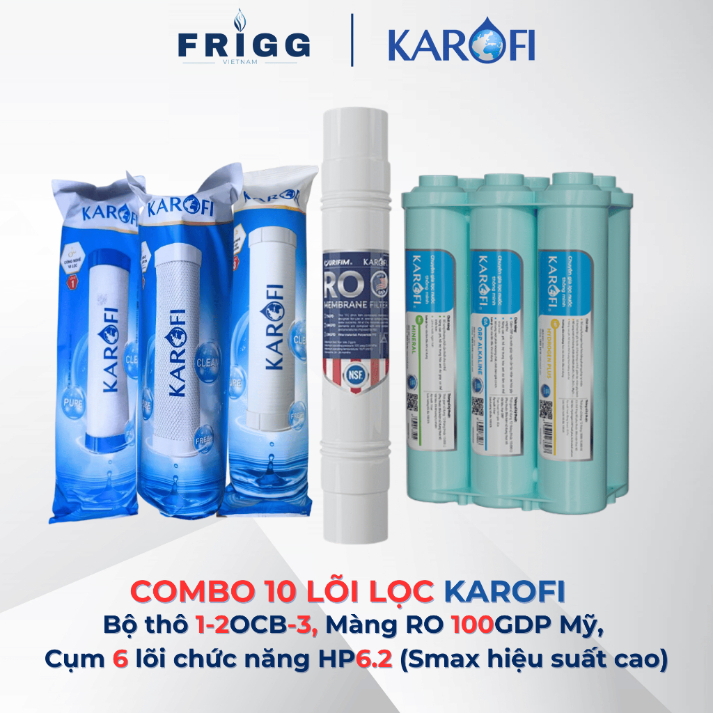 Bộ 10 lõi lọc nước Karofi Công suất 20L/h Cho model máy KAQ-U05, P95.... - Hàng Chính Hãng