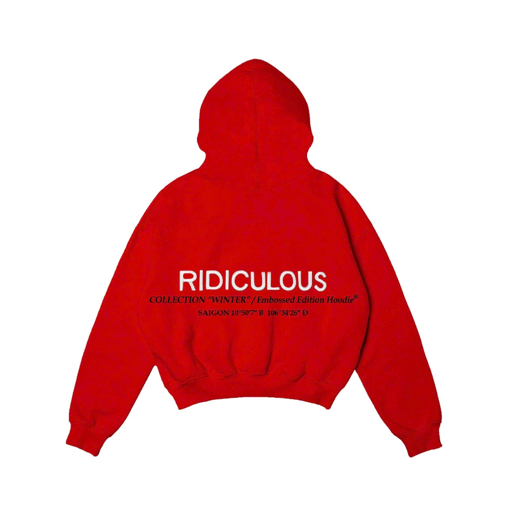 ÁO HOODIE EEH1.0 RED - RED Ridiculous Thêu Nổi 100% Nỉ Cotton