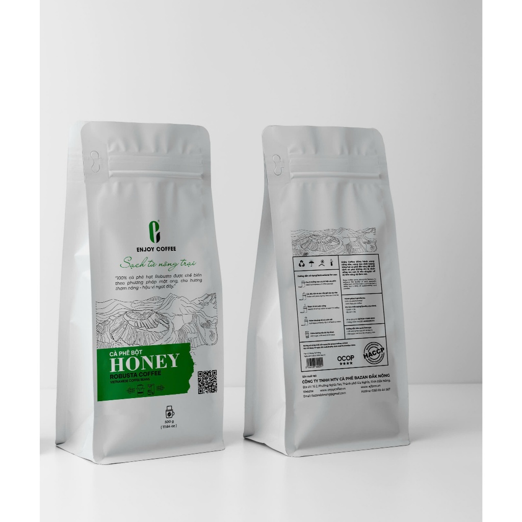 Cà phê nguyên chất rang mộc robusta honey enjoy coffee 500g - sạch từ nông trại