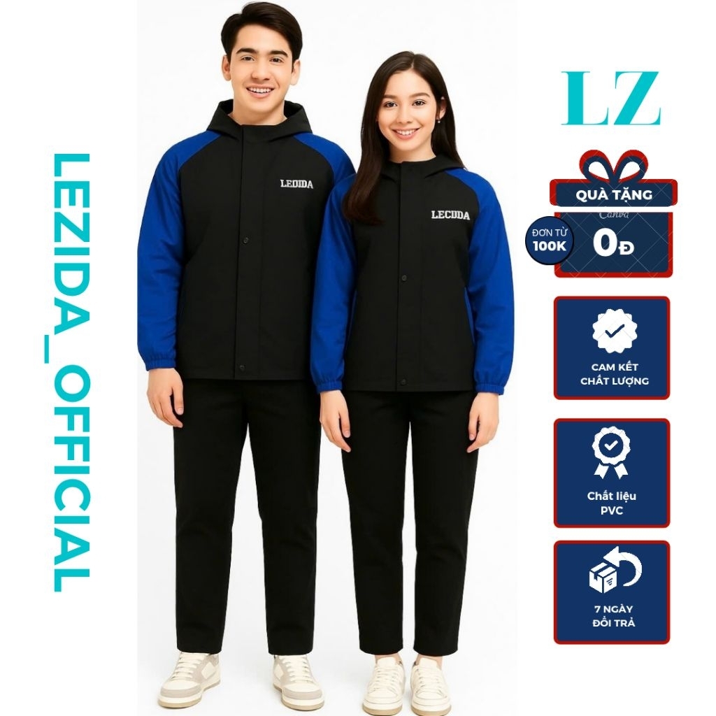 Áo mưa bộ người lớn thời trang cao cấp,bộ quần áo mưa nam nữ 2 lớp,siêu chống thấm LEZIDA