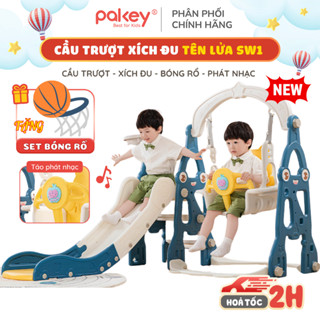 [NEW] Cầu Trượt Xích Đu Tên Lửa SW1 Có Máy Phát Nhạc TẶNG Kèm Bộ Bóng Rổ Vận Động Thú Vị Cho Bé
