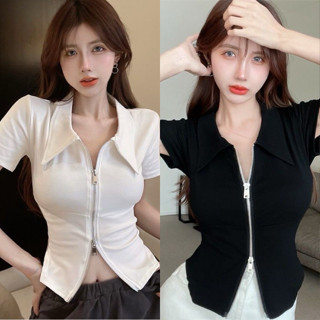 Áo kiểu dây kéo hai đầu đen trắng xẻ hai đầu táo bạo sang chảnh VANISA CT086