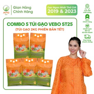  Combo 5 Bao Gạo 2Kg Vebo ST25 APG ECO Hữu cơ Dẻo Thơm lá dứa - Phiên bản 2kg 2025 