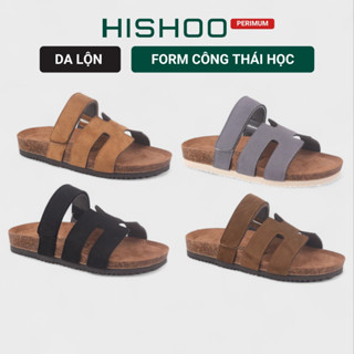  Dép đế trấu birken nam nữ unisex Chữ H Sandal quai ngang bản da lộn premium đi học công sở chính hãng Hishoo VNXK H104 