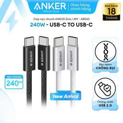 [KHÔNG DÙNG CHO IP 14 TRỞ XUỐNG] Cáp sạc nhanh Anker Zolo USB-C to USB-C công suất 240W 1.8M, Chất liệu nylon - A8060