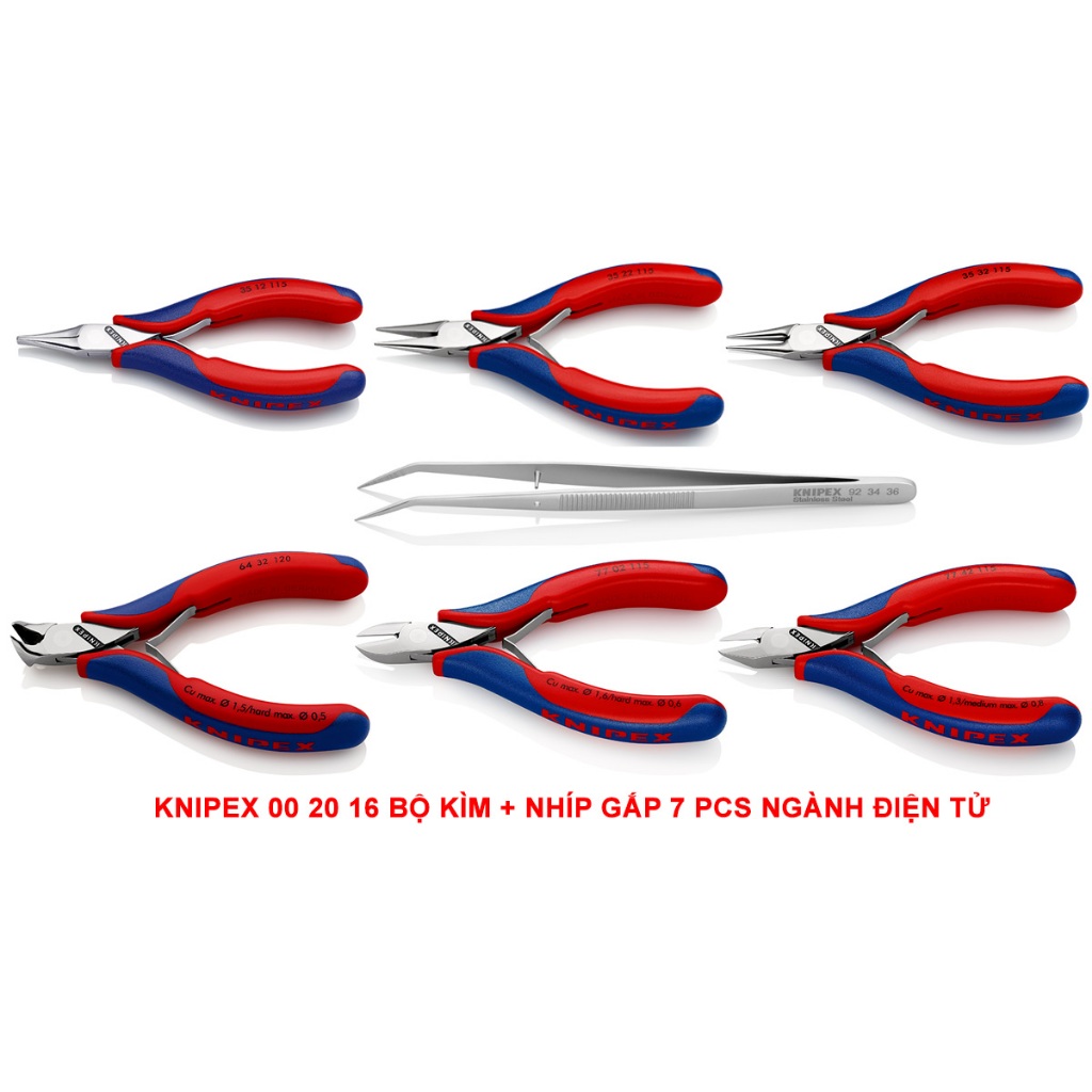 Knipex 00 20 16 Bộ 7 cây kìm + nhíp gắp ngành điện tử