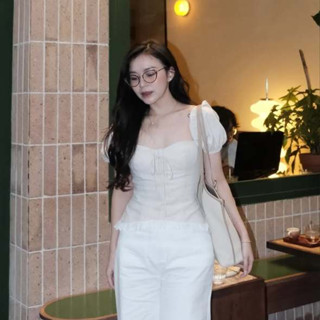 Áo Kiểu Nữ Linen Cổ Vuông Tay Bồng Chi Tiết Đính Nơ Mùa Hè Kimee - KA569