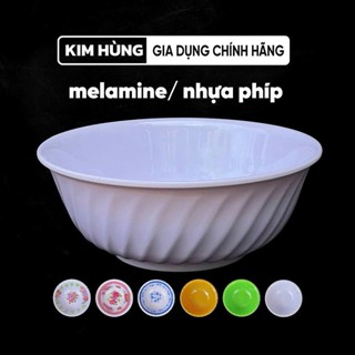 Tô melamine nhựa phíp loại tô sâu xoắn màu trắng, vàng, xanh lá và hoa văn dùng làm tô bán phở, bán bún nhựa mica