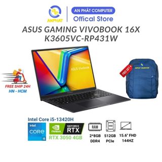 Laptop ASUS Gaming Vivobook 16X K3605VC-RP431W (Core i5-13420H | RTX 3050 4GB | 16 inch WUXGA IPS | 16GB | 512GB | Win 1