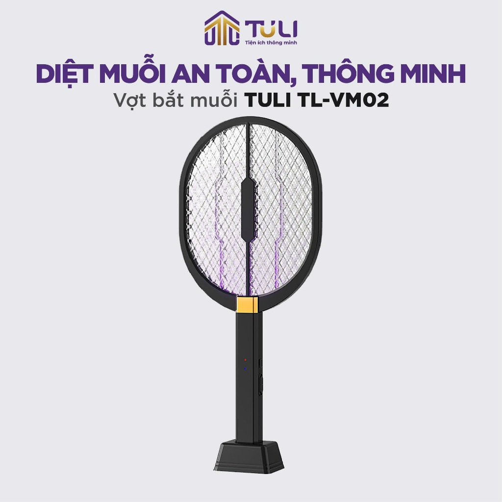 Vợt muỗi thông minh TULI VM02, Tích điện, Kiêm đèn bắt muỗi, côn trùng, Để bàn, Bảo Hành 12 Tháng