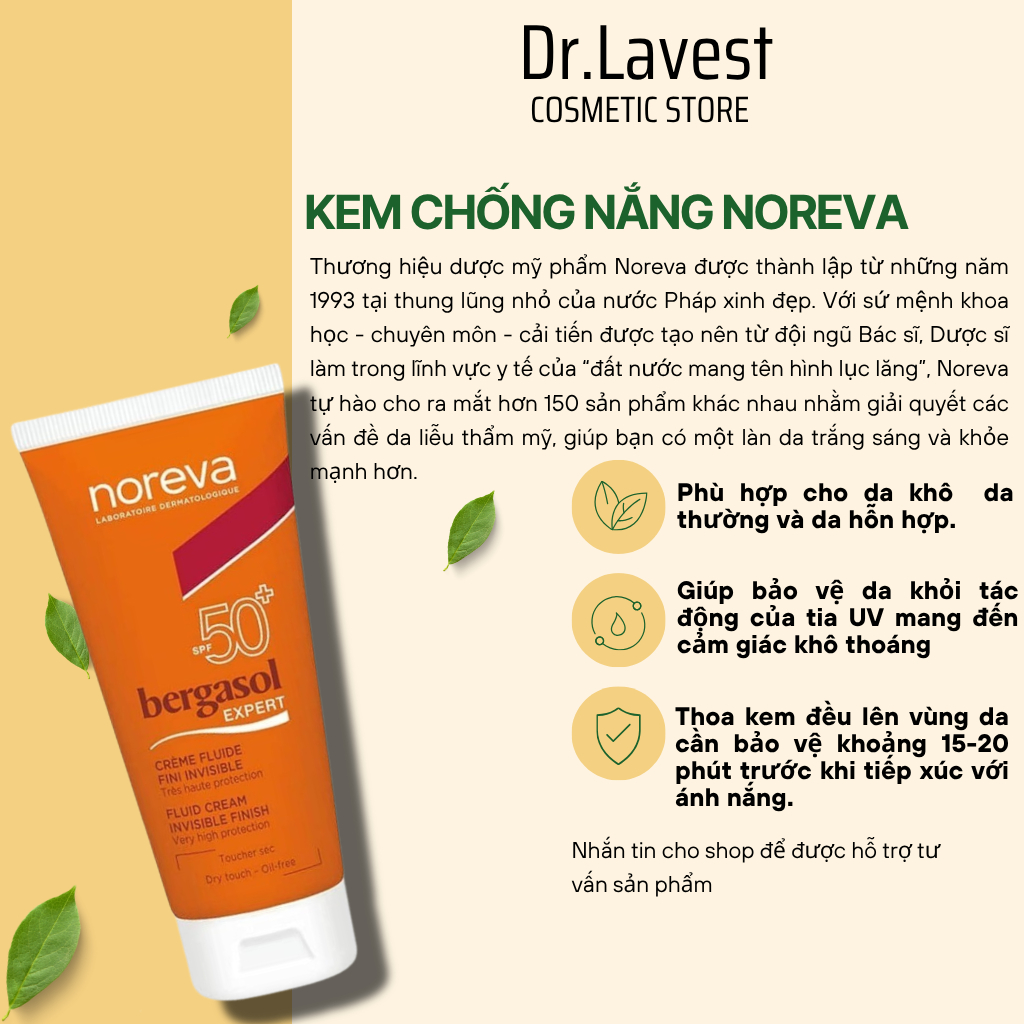 Kem Chống Nắng Dành Cho Da Khô Noreva Bergasol Expert FLUID CREAM SPF50+ 50ml
