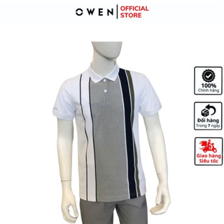 Áo thun polo ngắn tay OWEN APV253609 phông nam cổ bẻ màu trắng phối xanh xám vải cotton cao cấp mềm mại dáng body fit