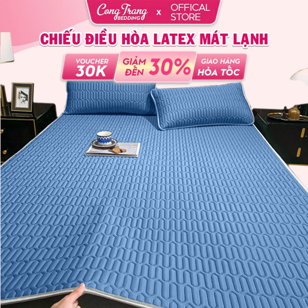 [Tặng Kèm Vỏ Gối] Chiếu Điều Hoà Latex CongTrang Bedding Gấp Gọn vải Tencel Mát Lạnh, Đế Cao Su Chốn