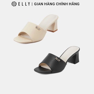 Dép cao gót nữ ELLY EGM232 da microfiber mũi vuông gót 6.5cm sang trọng