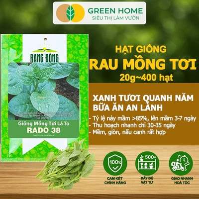 Hạt Giống Rau Mồng Tơi GreenHome, Gói 20g~400 hạt, Dễ Trồng Quanh Năm, Nảy Mầm Cao,Năng Suất Cao R11