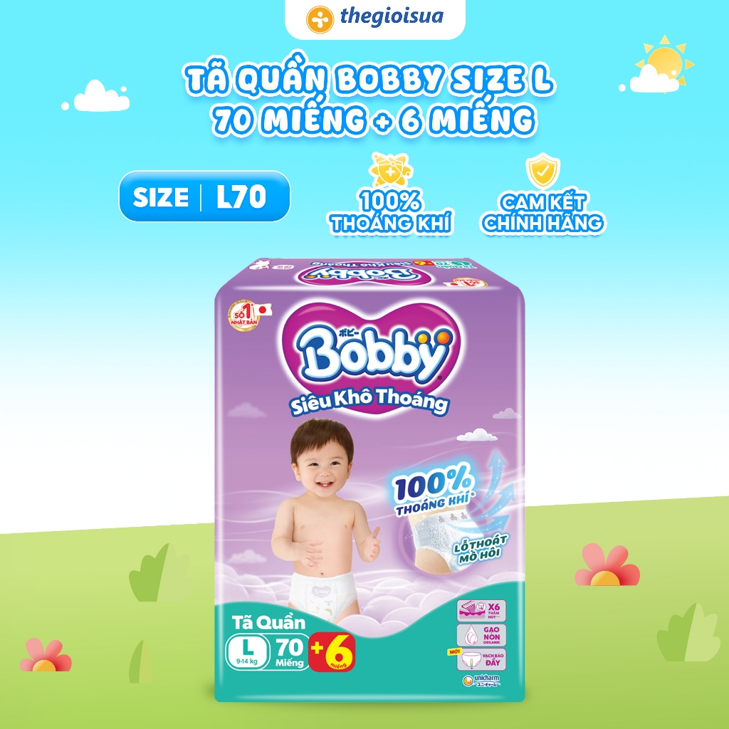 Tã quần Bobby size L, 70 miếng (Giao bao bì ngẫu nhiên)