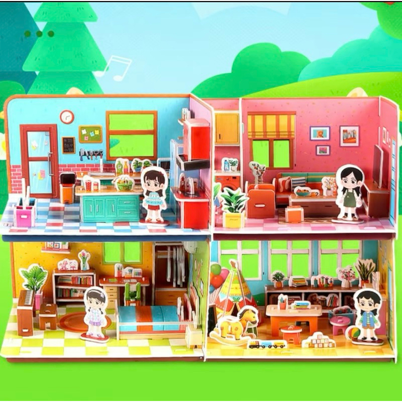 Combo 4 CP: (Phòng Khách + PN + PB + Gameroom) Đồ chơi thông minh lắp ráp mô hình 3D House Paper
