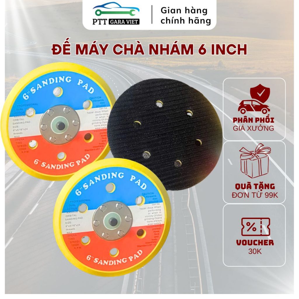 Đế Máy Chà Nhám 6-Inch Cao Cấp – Đế Velcro Gắn Giấy Nhám Tròn – Ptt Garaviet