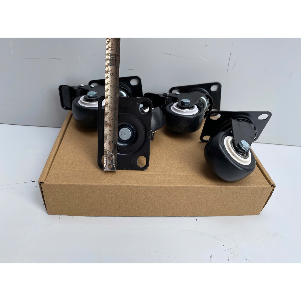 Combo 4 bánh xe 5CM ( 2 BÁNH QUAY  + 2 bánh khóa ) đẩy hàng PVC đen trắng, mặt bích, quay 360