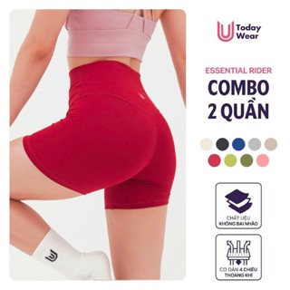 Combo 2 quần biker short tập gym yoga Essential Rider dáng lửng ngắn lưng cao nâng vòng 3 Today U Wear