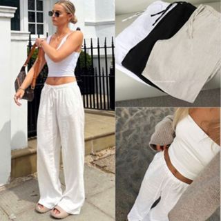 [HÀNG CAO CẤP] Quần Ống Suông Rộng Dây Rút Linen Cotton Form Hàng Hiệu Đẹp – Vải Mềm Mát Sang Chảnh