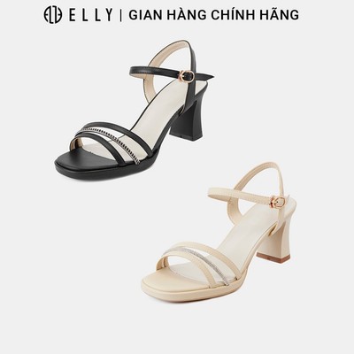 Giày sandal cao gót nữ ELLY EGM233 da microfiber gót 7cm quai giả đá cao cấp