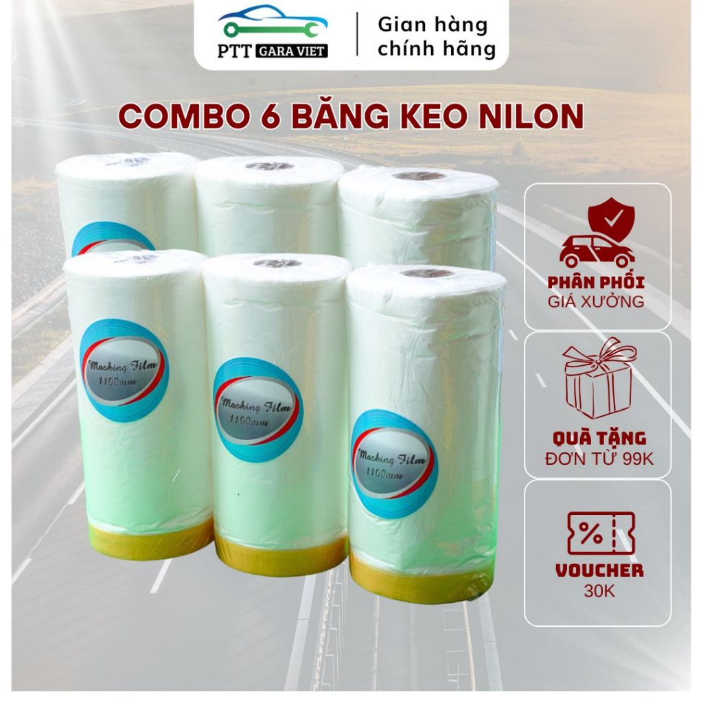 Combo 6 Cuộn Băng Keo Nilon Chắn Sơn Cao Cấp – Chống Thấm, Bám Dính Mạnh – Ptt Garaviet