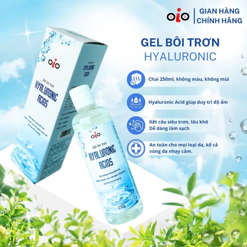 Gel bôi trơn OiO Hyaluronic Acids gốc nước không mùi lâu khô, siêu bôi trơn chai gel 250g, gói 7g chính hãng, che tên