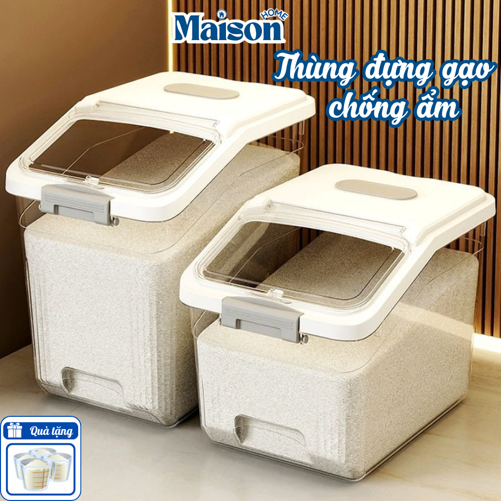 Thùng Đựng Gạo MAISON Có Nắp Chống Côn Trùng, Chống Ẩm, Hộp Đựng Gạo, Đựng Ngũ Cốc, Đồ Khô Bằng Nhựa Cao Cấp