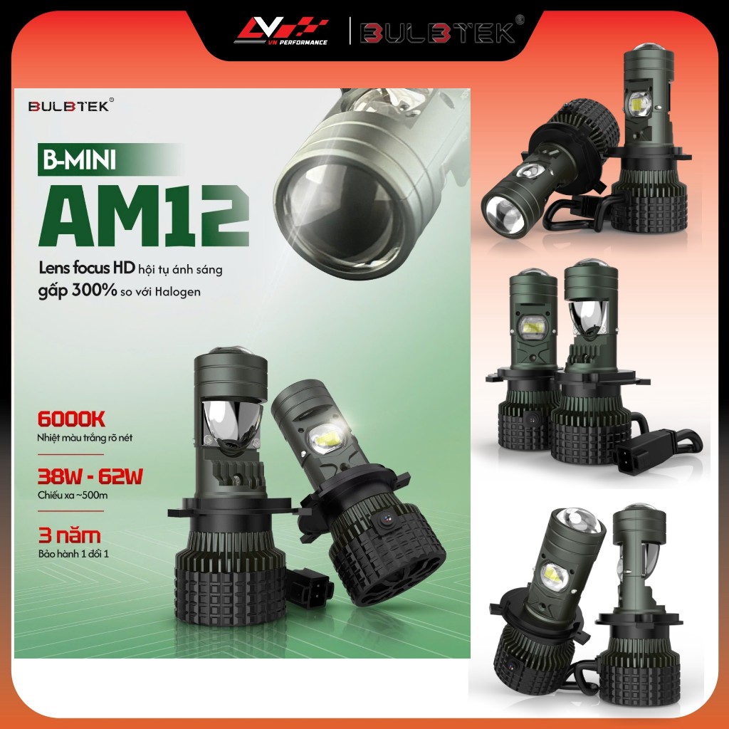 1 Bóng Đèn LED Ô Tô Xe Máy AM12 BULBTEK Chân H4 Sáng Trắng 6000K Chiếu Xa 300m BH 3 Năm 1 Đổi 1.