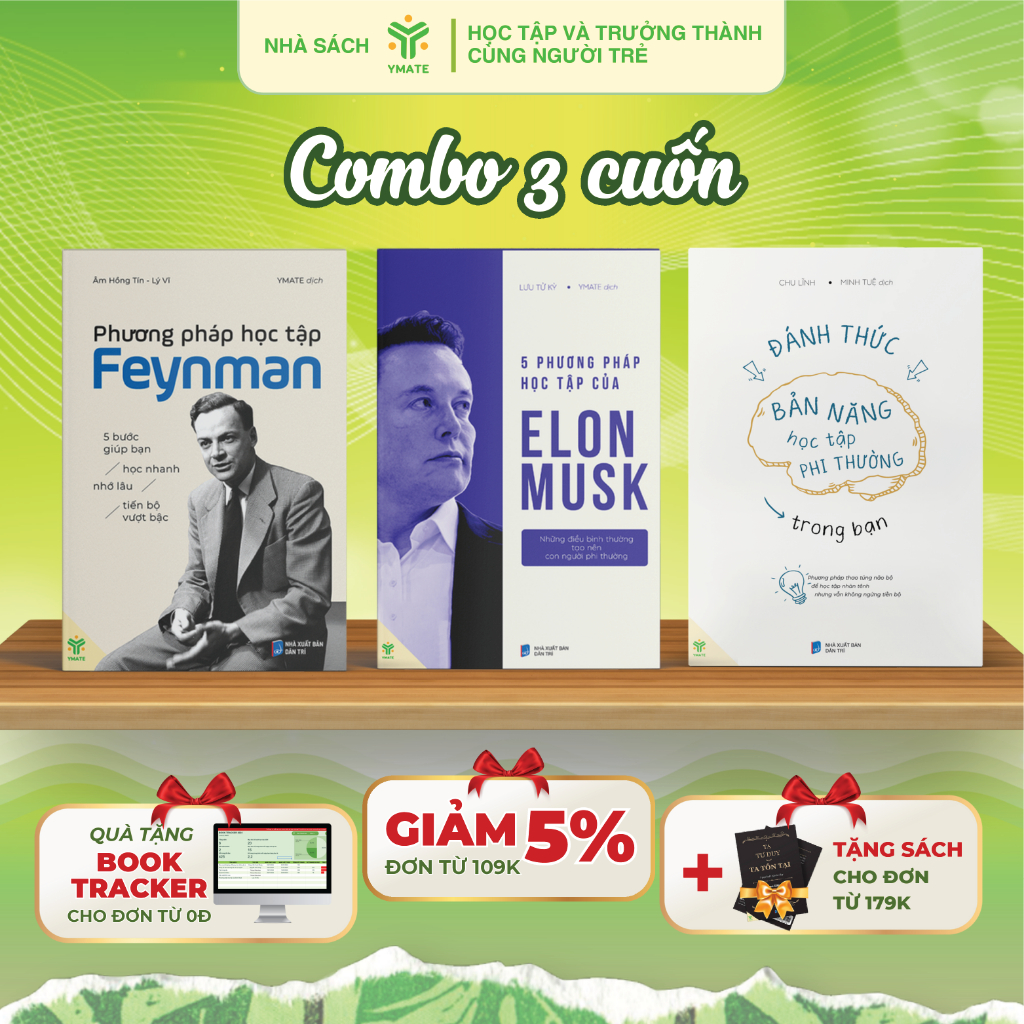 Sách Phương Pháp Học Tập Feynman + 5 Phương Pháp Học Tập Của Elon Musk + Đánh Thức Bản Năng Học Tập