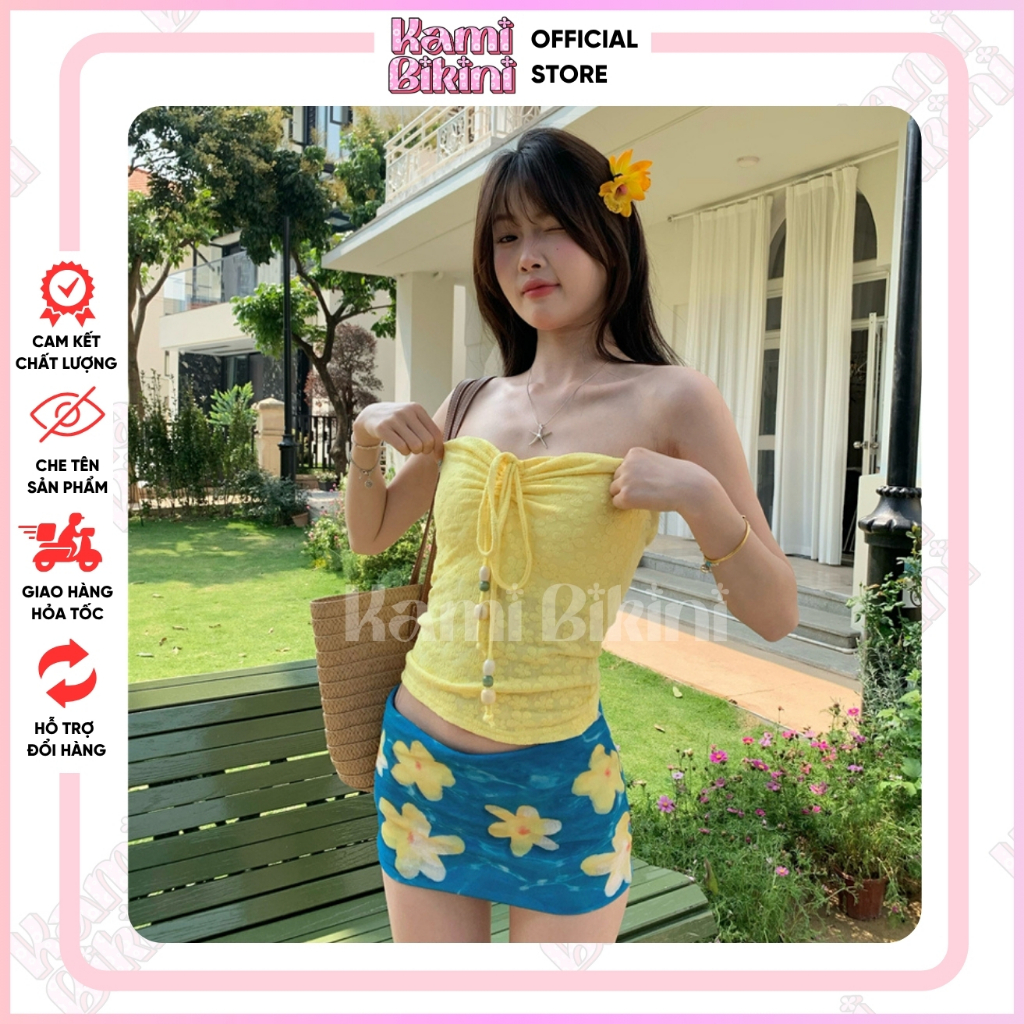 Áo Quây Cúp Ngực Họa Tiết Ren Hoa Nổi Thắt Dây Điệu Đà, Áo Quây 3 Màu Trắng - Hồng - Vàng dễ thương - A01 | BigBuy360 - bigbuy360.vn
