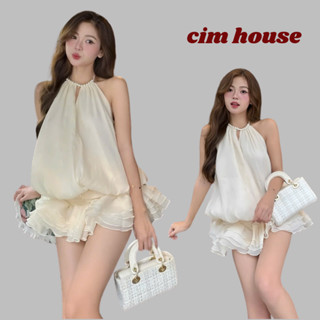 Set váy cổ yếm đính ngọc hở lưng dáng bí xòe chun eo kèm quần bảo hộ siêu xinh tiểu thư nữ tính -MB595