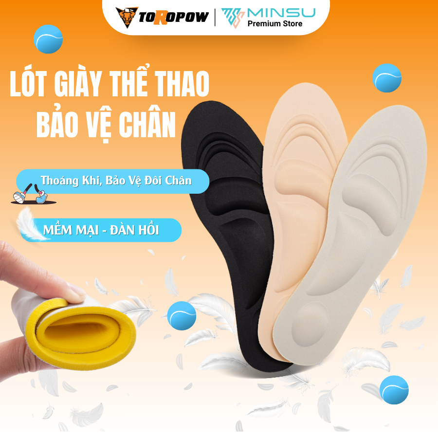 Lót Giày Thể Thao Sneaker Bảo Vệ Chân Nam Nữ 4D MINSU M2312 Cao Su EVA Thấm Hút, Khửi Mùi Hôi Chân, Cực Êm