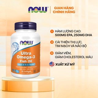 (đủ bill) Dầu cá Ultra Omega 3 Now của Mỹ, 500 EPA / 250 DHA, hỗ trợ thị lực, tim mạch, não bộ