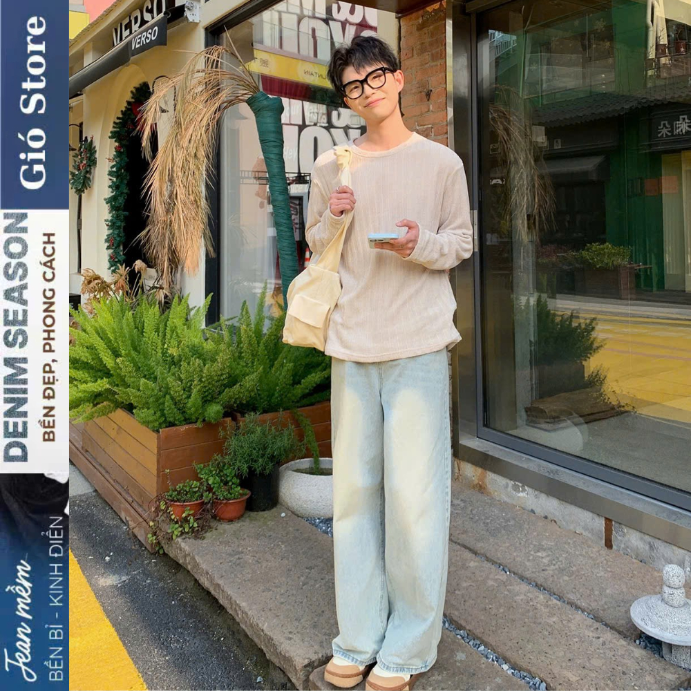 WIDE STRAIGHT Quần jean nam ống rộng, ống suông new 2025, xám smoke, jean baggy, quần ống rộng nam light smoke | BigBuy360 - bigbuy360.vn