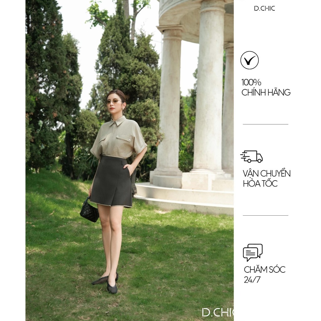 D.CHIC Váy liền cổ đức can rúm eo tay cộc MS:2813736