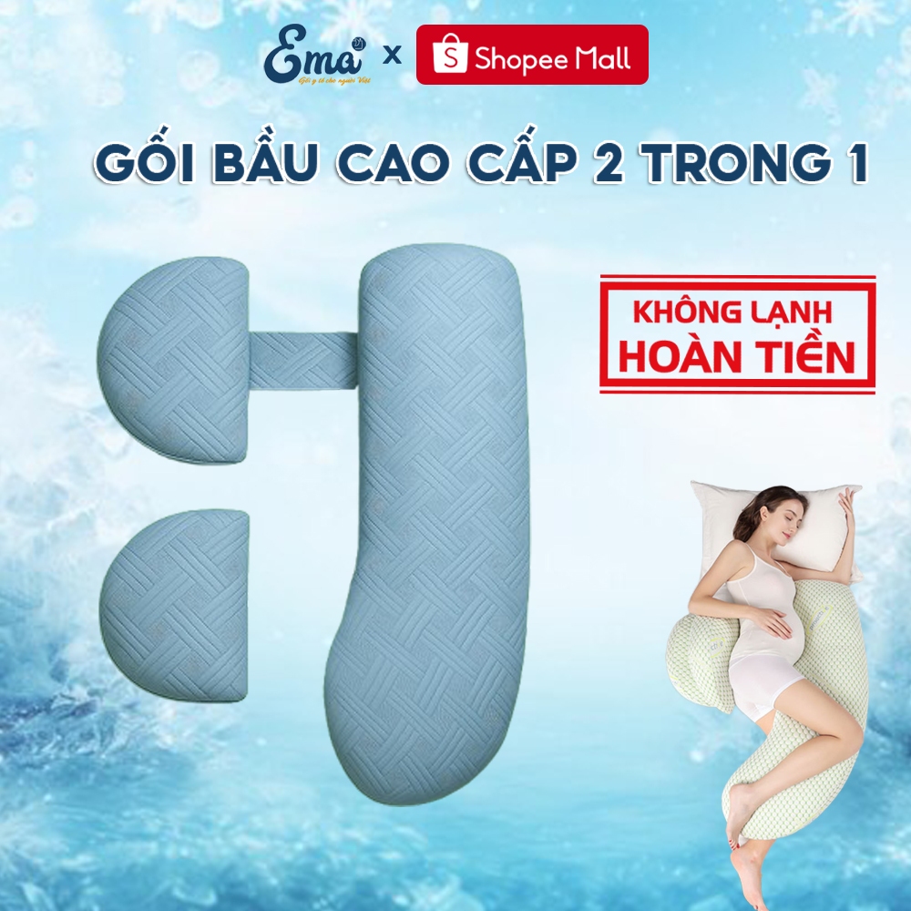 Gối ôm bà bầu cao cấp 2 trong 1 EMA vỏ băng lạnh cao cấp - Thiết kế giúp kê lưng, gác chân, đỡ bụng