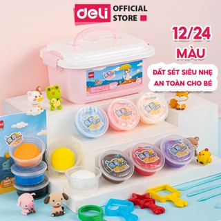 Hộp Đất Sét Siêu Nhẹ Tự Khô 12/24 Màu Deli Cho Bé – An Toàn, Không Dính Tay – Đóng Gói Hộp Trong Suốt Riêng Biệt