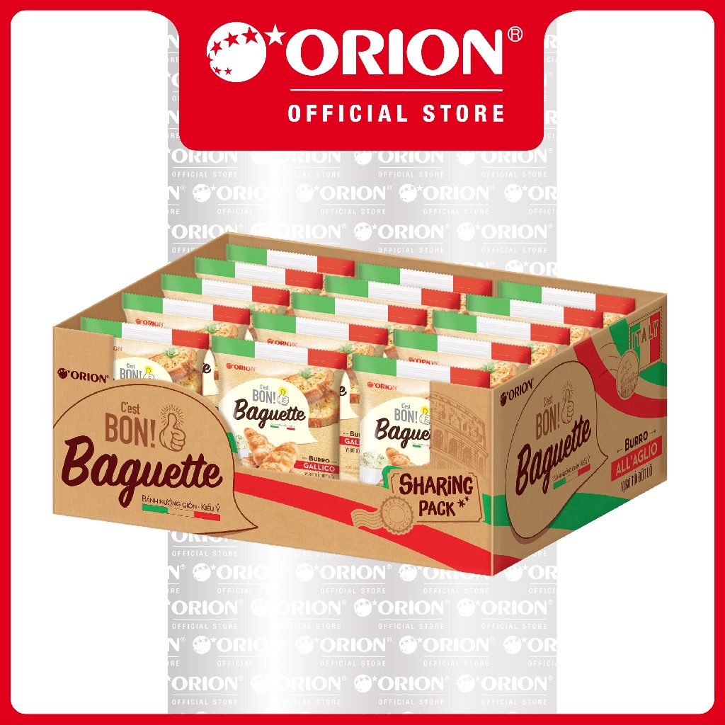   ĐỘC QUYỀN  Hộp 15 Gói Bánh Nướng Giòn Vị Bơ Tỏi Orion C'est Bon Baguette  540g  