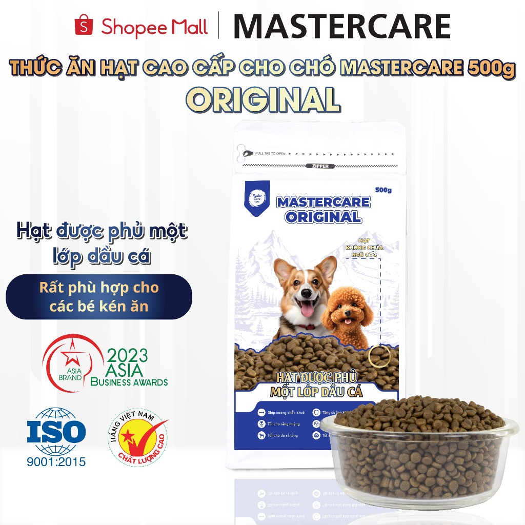Thức Ăn Hạt Chó Có Phủ Dầu Cá Giúp Bé Dễ Ăn Giảm Rụng Lông Tốt Tiêu Hóa MASTERCARE Original 500G